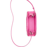 Close up of the pink bag, showing texture of the leather fabric