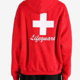 Red hoodie, full body view