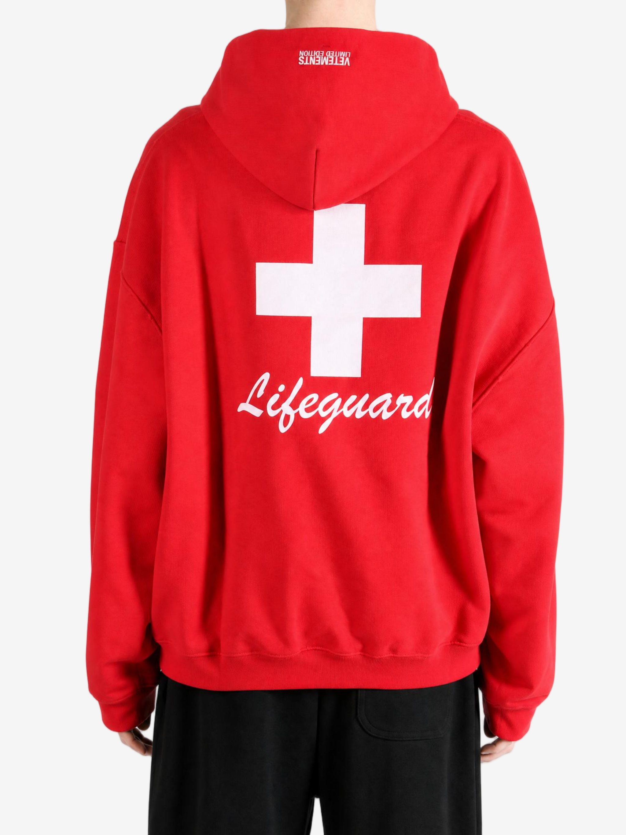 Red hoodie, full body view
