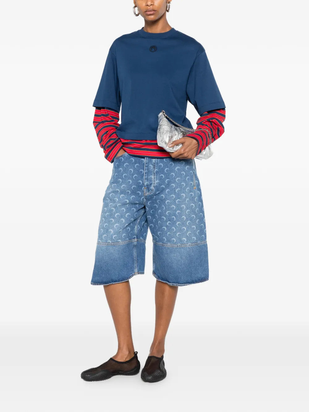 Blue shorts, full body view