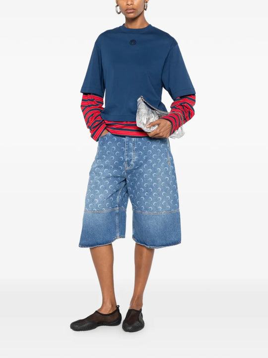 Blue shorts, full body view