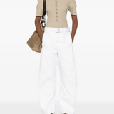 Tan shirt, full body view