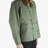 Green jacket worn by a person, showing the jacket fit