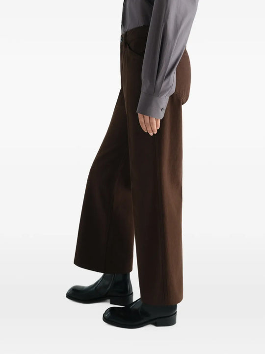 Brown pants worn by a person, showing the pants fit