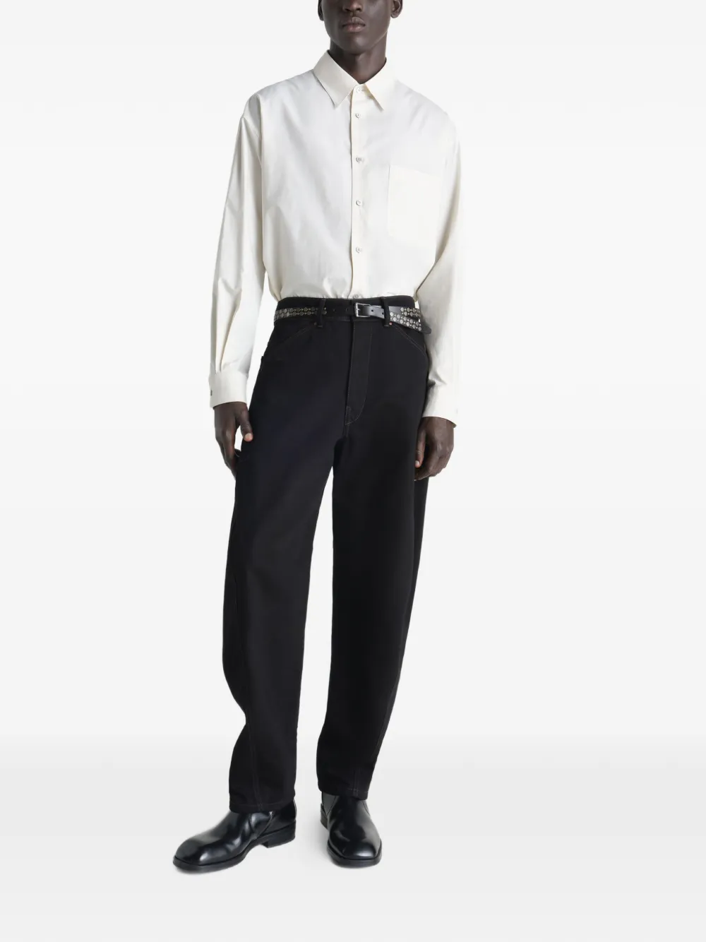 white shirts, full body view