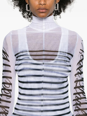 JEAN PAUL GAULTIER - Women Printed "Feathers Mariniere" Spandex And Mesh Longsleeve Top