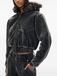 T BY ALEXANDER WANG - Women Velour Workwear Hoodie W/ Shearling Trim Hood