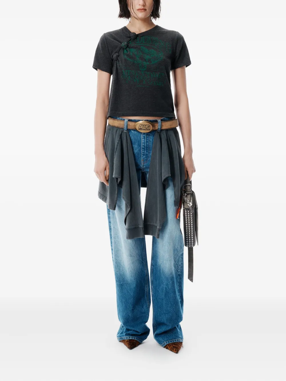 Black t-shirt, full body view