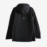 Black jacket, back view showing adjustable hem width