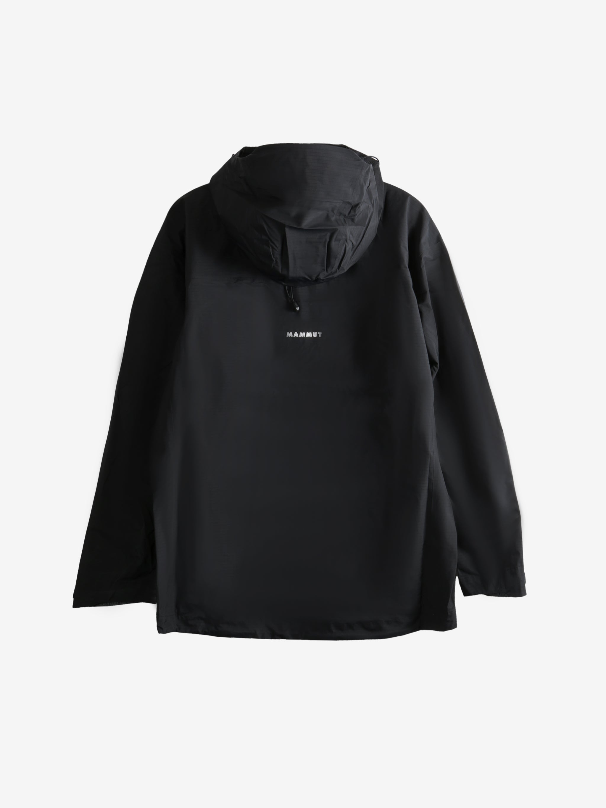 Black jacket, back view showing adjustable hem width