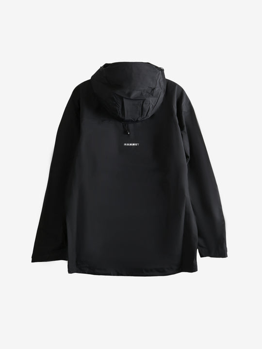 Black jacket, back view showing adjustable hem width