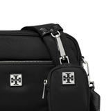 Close up of black bag, showing the detail of the fabric