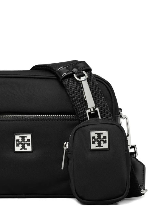 Close up of black bag, showing the detail of the fabric