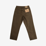 Brown jeans, back view showing relaxed fit