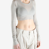 Grey t-shirt worn by a person, showing the t-shirt's fit