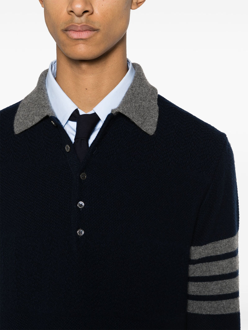 THOM BROWNE - Men Textured Rugby Stripe LS Polo