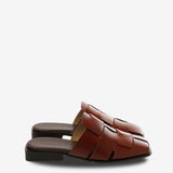 Tan mules, front view