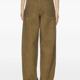 Brown pants worn by a person, showing the pants fit