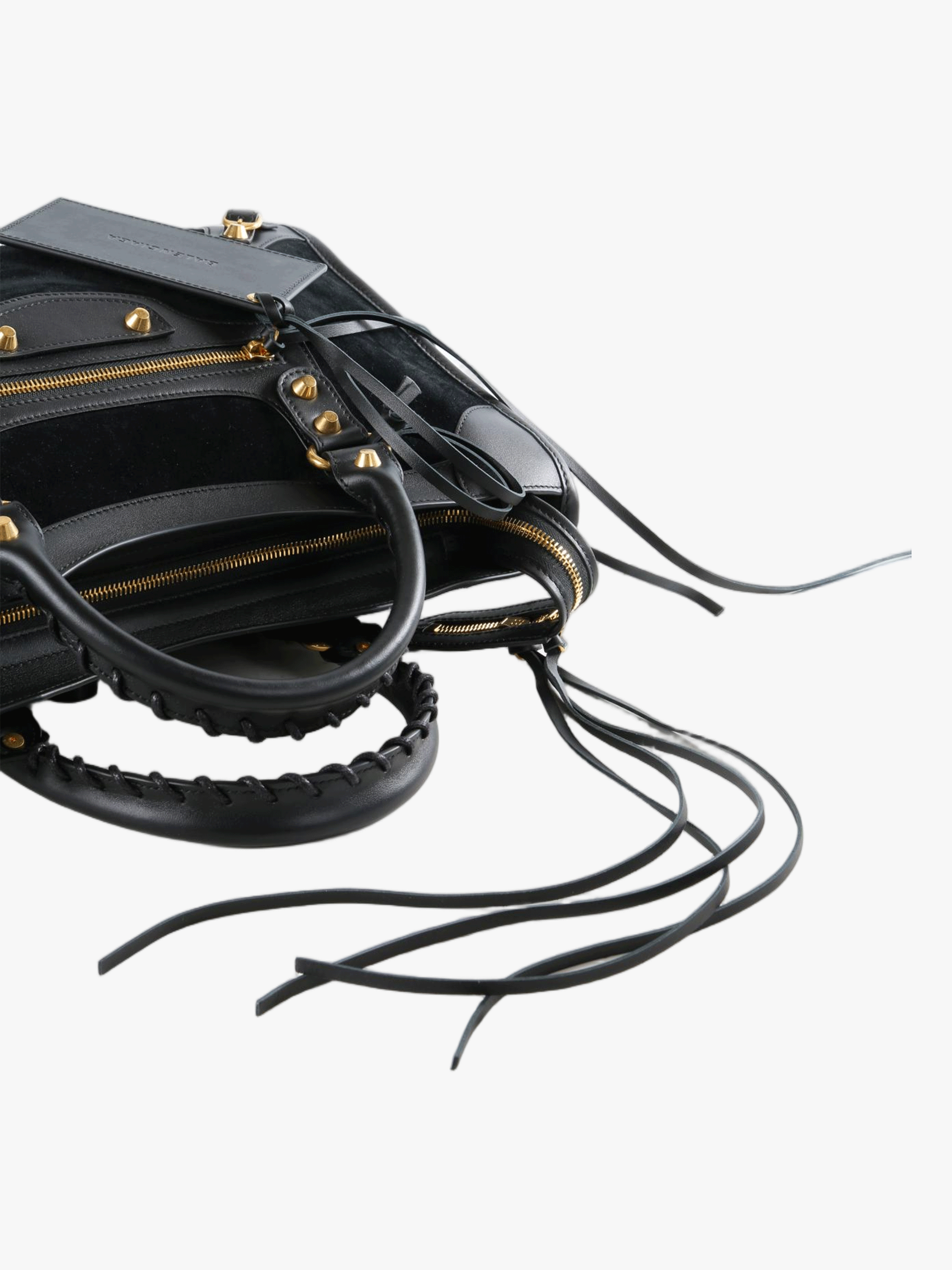 Close up of black bag,showing texture of the calfskin fabric