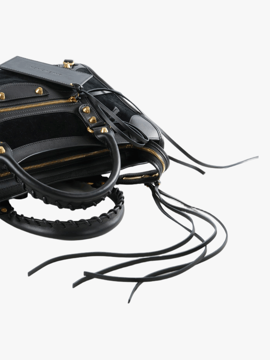 Close up of black bag,showing texture of the calfskin fabric