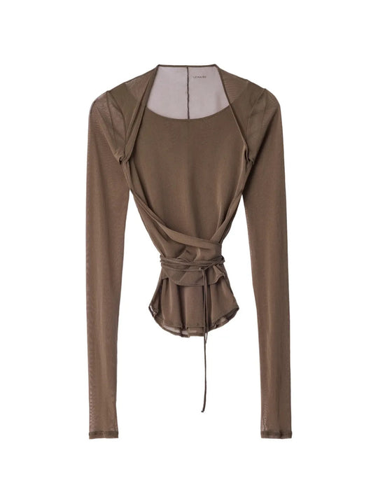 Brown top, back view