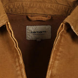 Close up of Brown jacket, showing texture of the 100% organic cotton made fabric