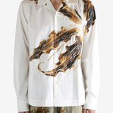 White shirt worn by a person, showing the shirt's fit