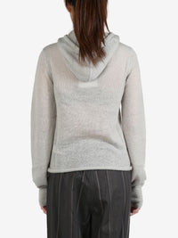 AMOMENTO - Women Sheer Drawstring Knit Hoodie