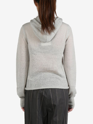 AMOMENTO - Women Sheer Drawstring Knit Hoodie