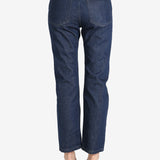 Dark blue pants worn by a person, showing the pants's fit