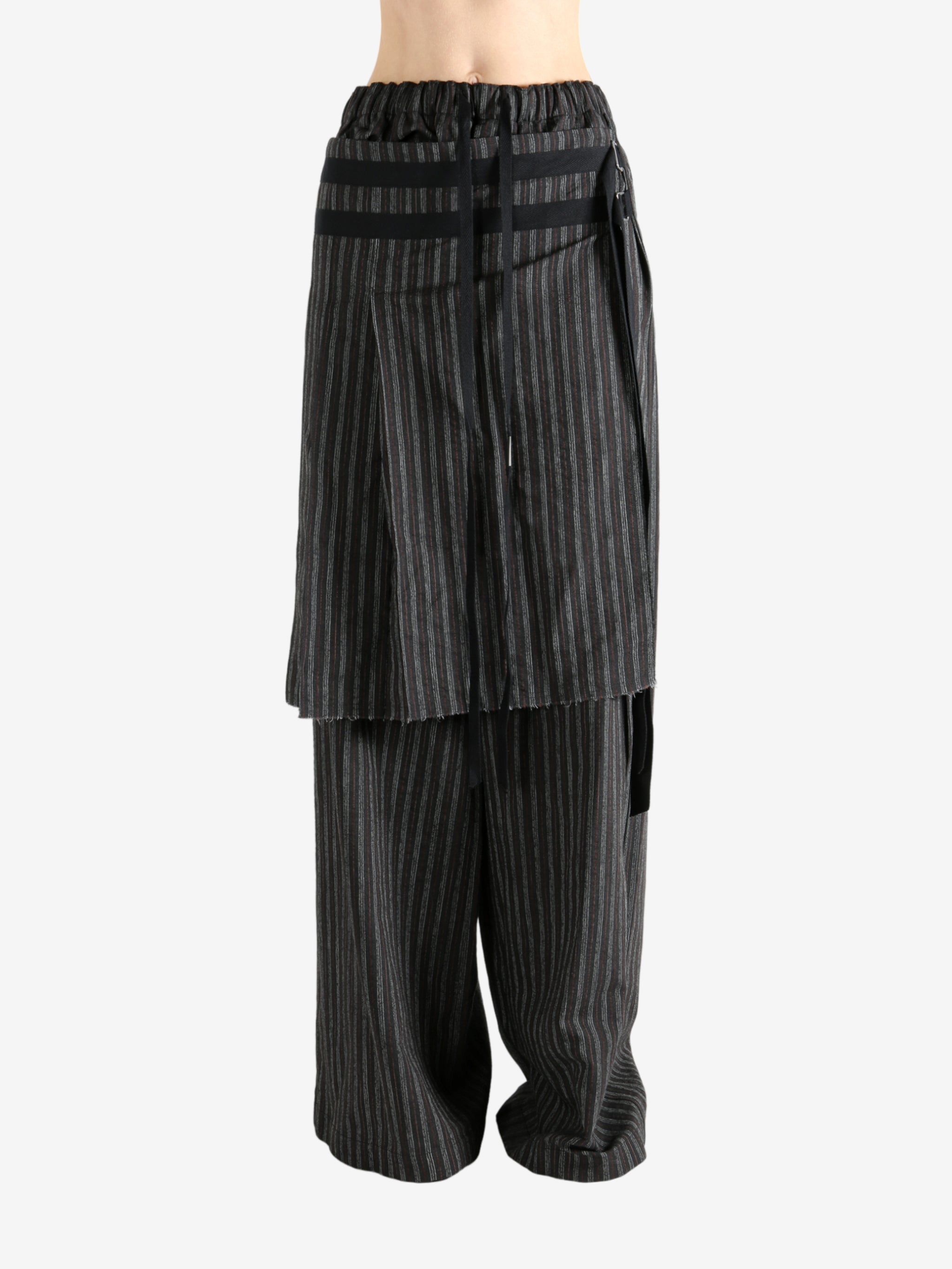 Black pants worn by a person, showing the pants' fit