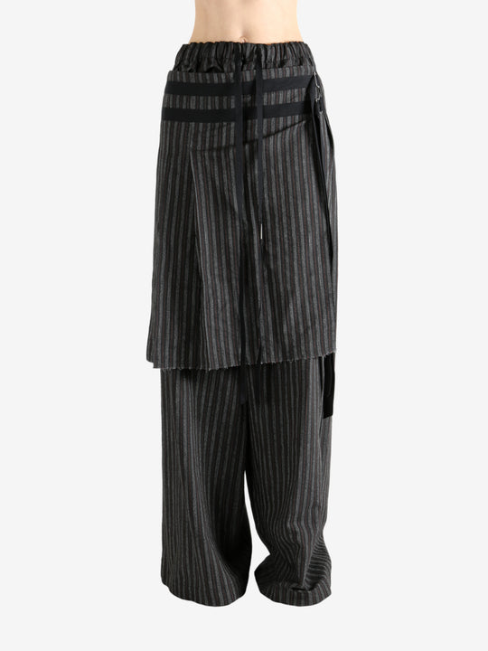 Black pants worn by a person, showing the pants' fit