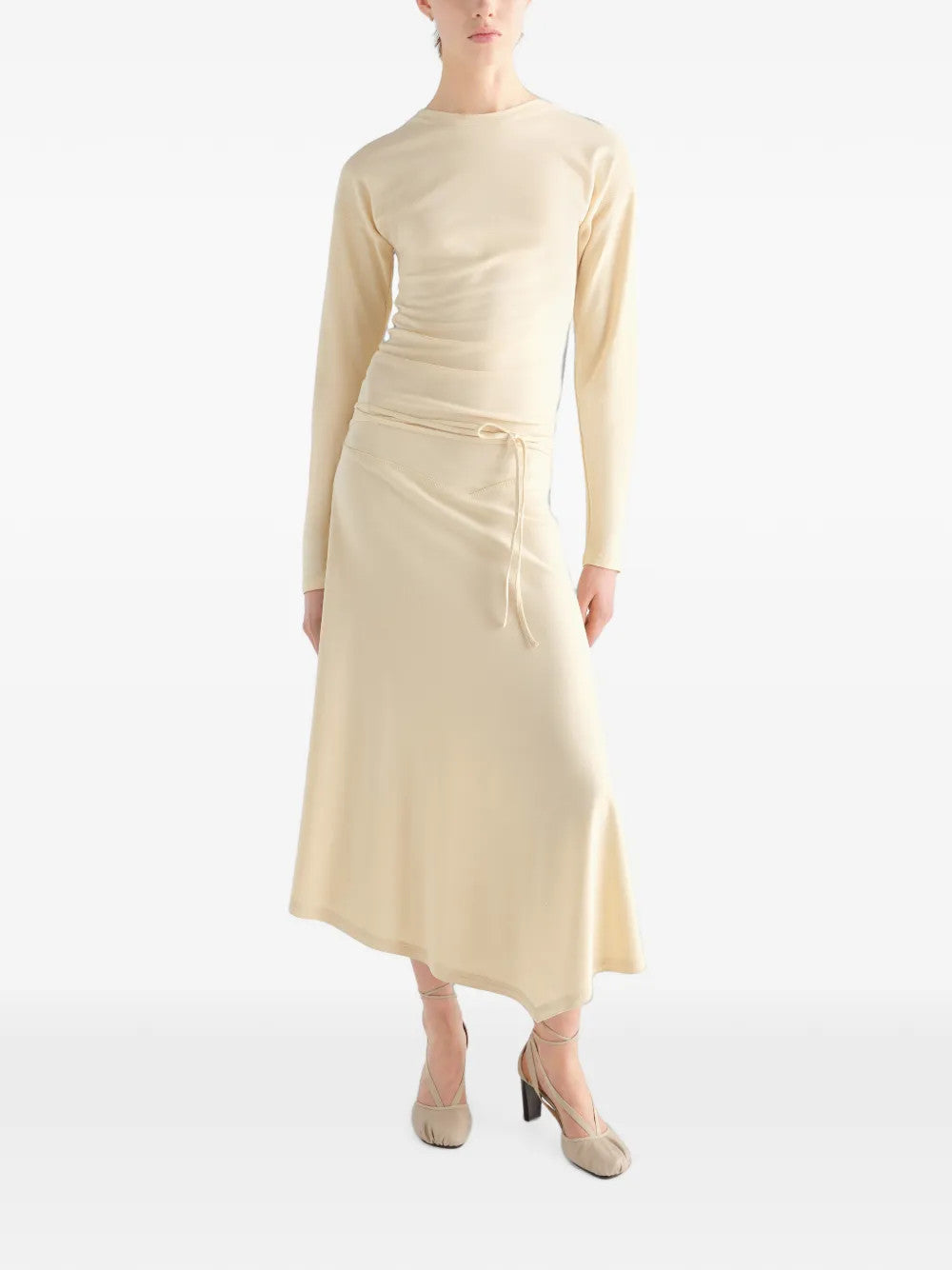 Tan dress, full body view