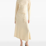 Tan dress, full body view