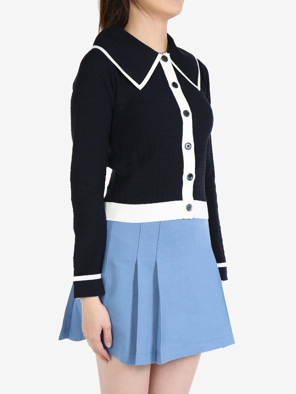 THOM BROWNE Women Pointelle Tuck Stitch Peter Pan Cardigan In Cotton