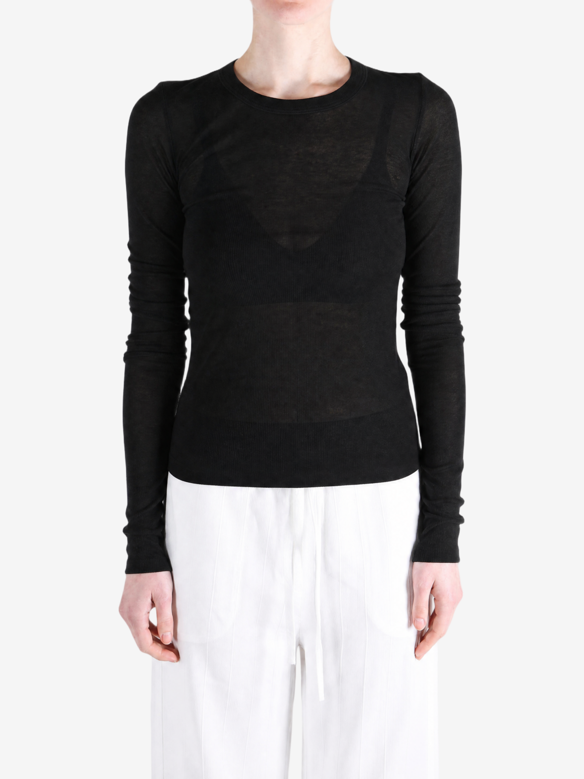 Black t-shirt, full body view