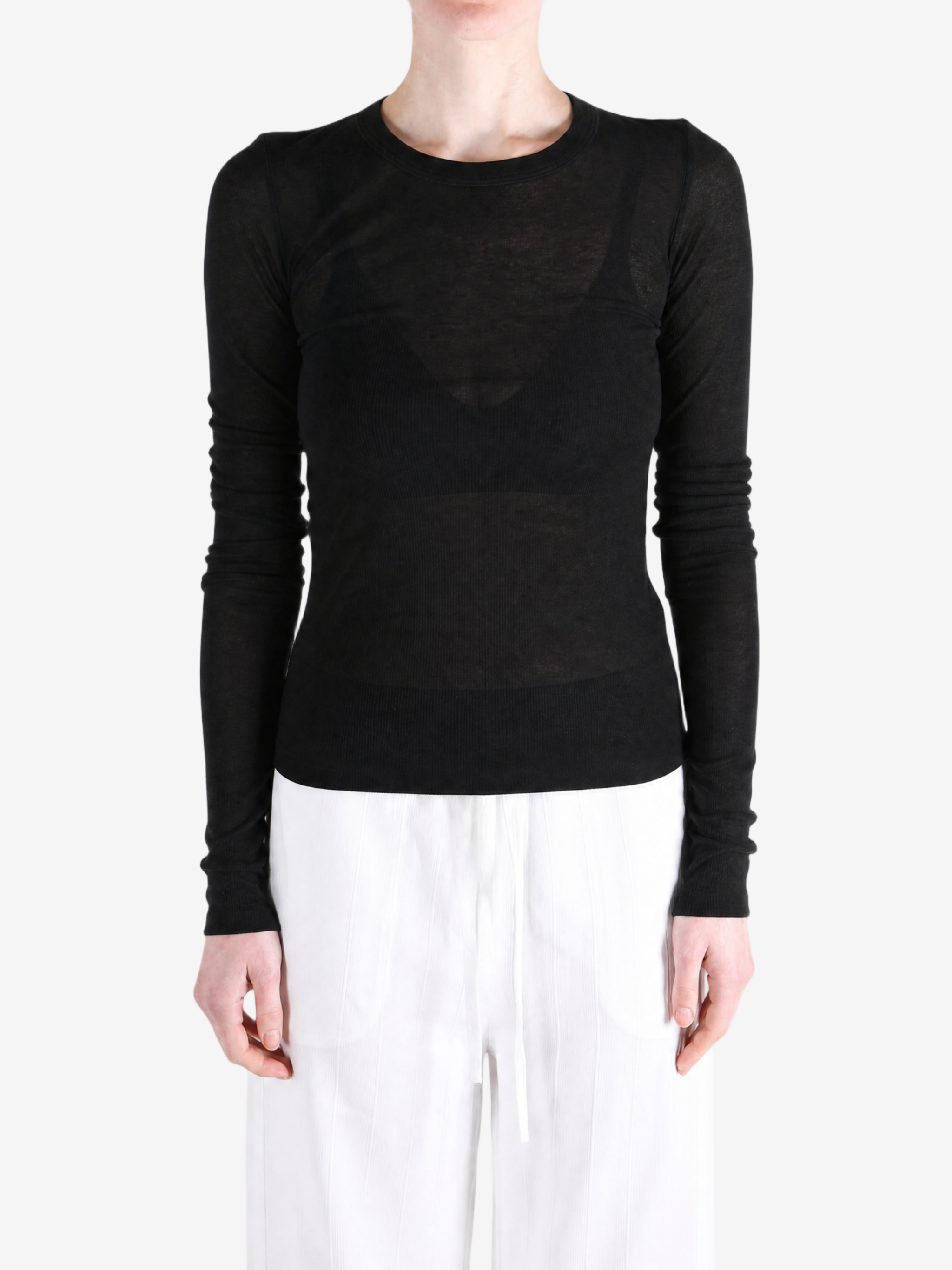 Black t-shirt, full body view