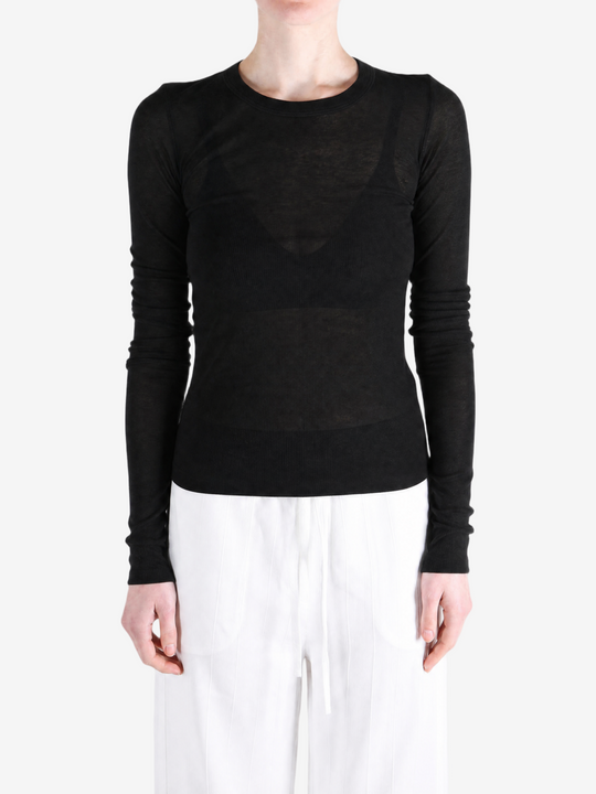 Black t-shirt, full body view