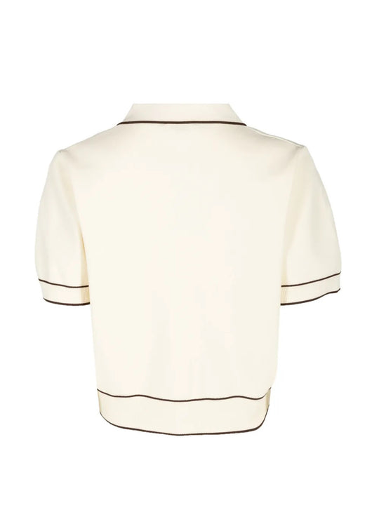 Tan shirt, back view