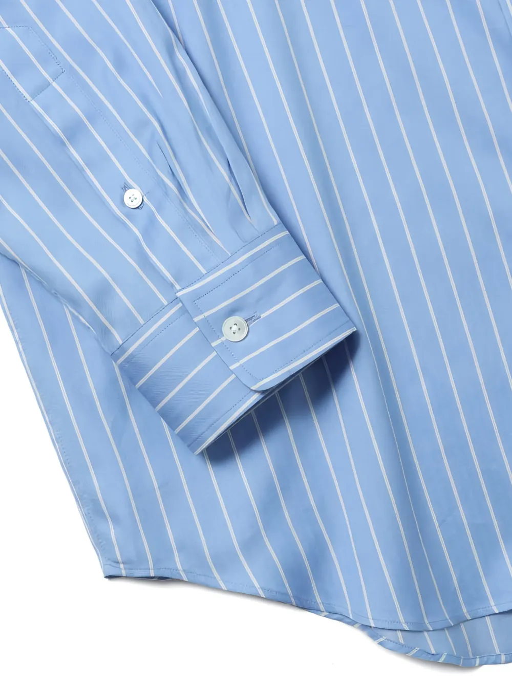 Close up of Blue and white striped T-shirt, showing texture of the wool fabric