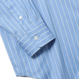 Close up of Blue and white striped T-shirt, showing texture of the wool fabric