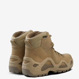 Tan boots, back view