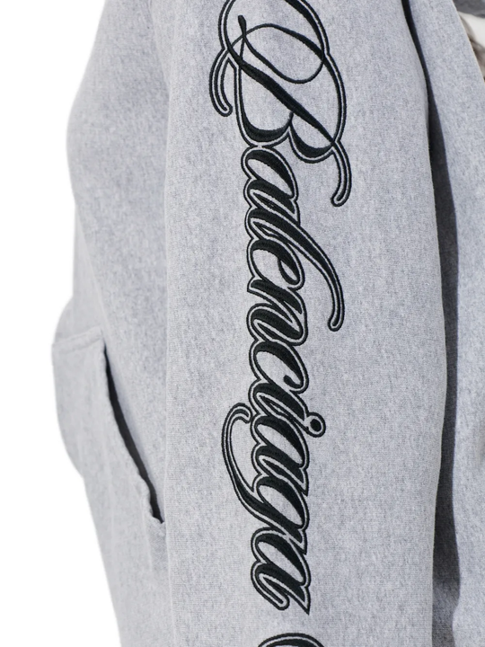 Close up of grey sweats-hoodies showing texture of the cotton fabric