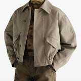 Tan jacket, front view