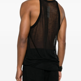 Black top worn by a person, showing the top fit
