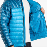 Close up of blue sweats-hoodies, showing texture of the Feather fabric