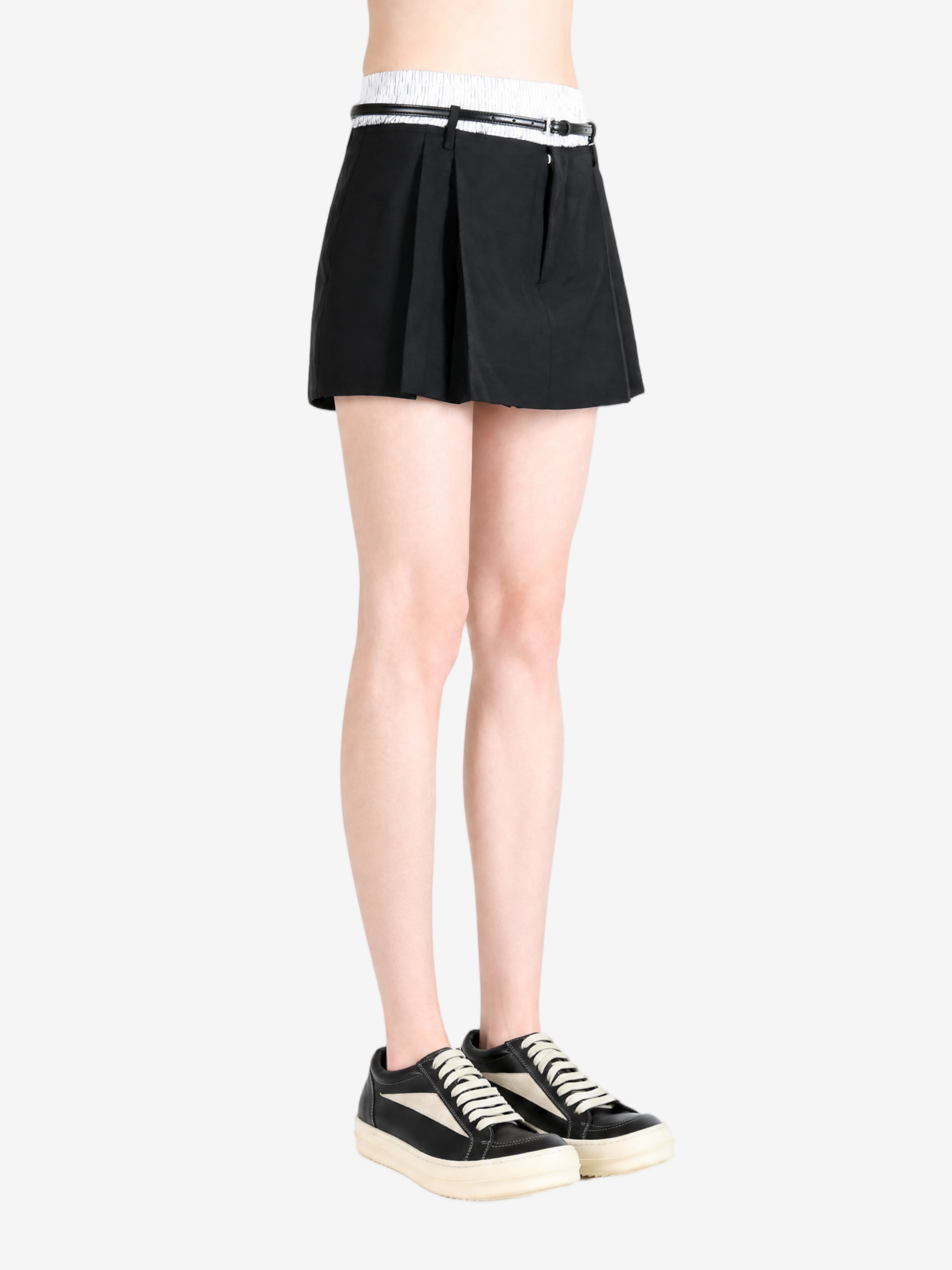 Black shorts, full body view