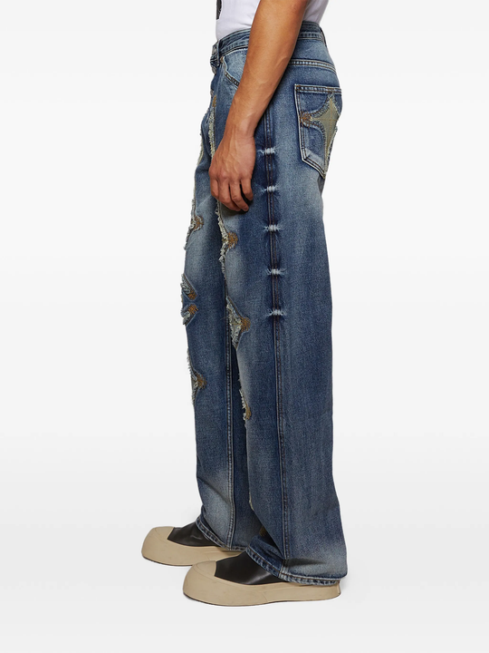 blue jeans worn by a person, showing the jeans fit