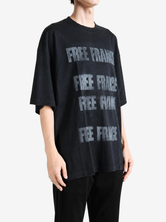 Black t-shirt, full body view