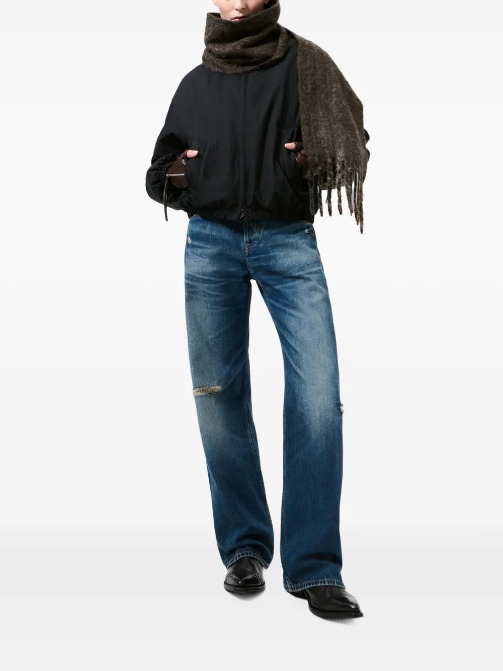 Brown scarf, full body view